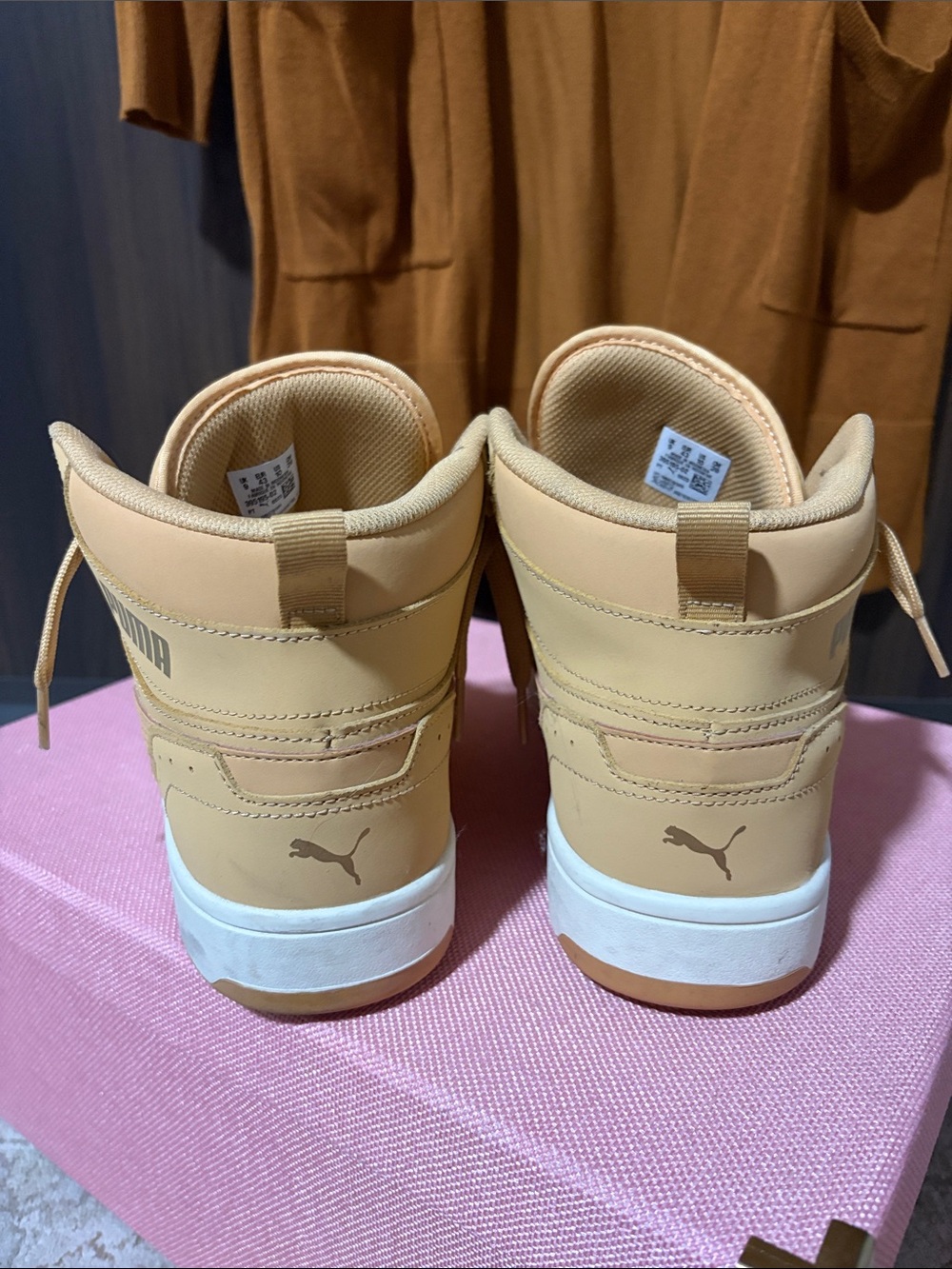 Puma Men's High-Top Sneakers in Tan and White - Picture 2 of 6